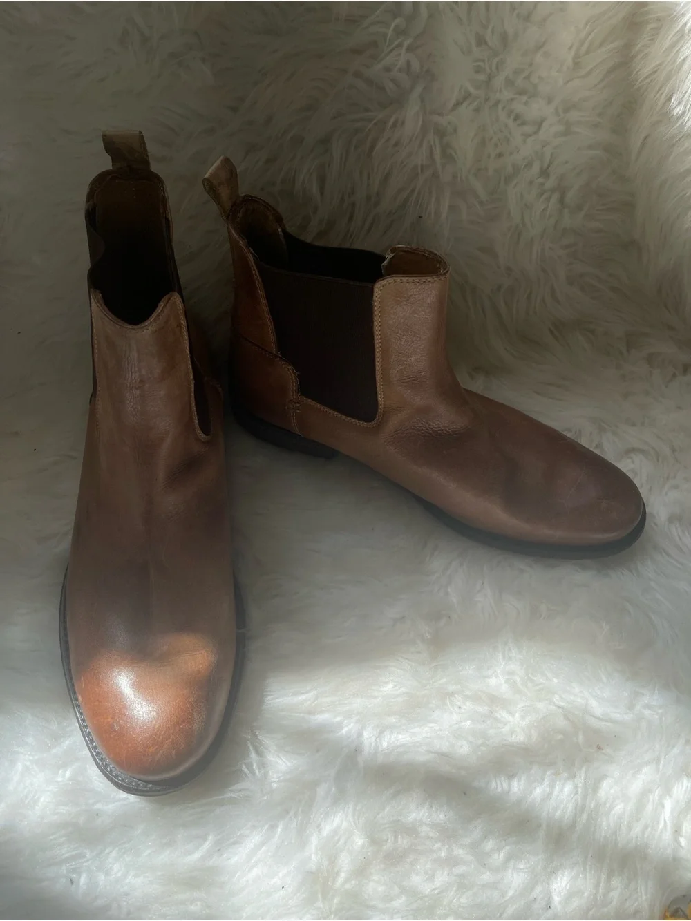 GBX Men’s Chelsea Boots leather tan and Brown elastic sides slip on boots SZ10.5